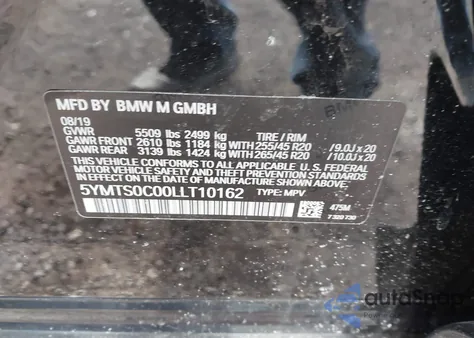 2020 BMW X3 M z USA, uszkodzony, nr VIN 5YMTS0C00LLT10162